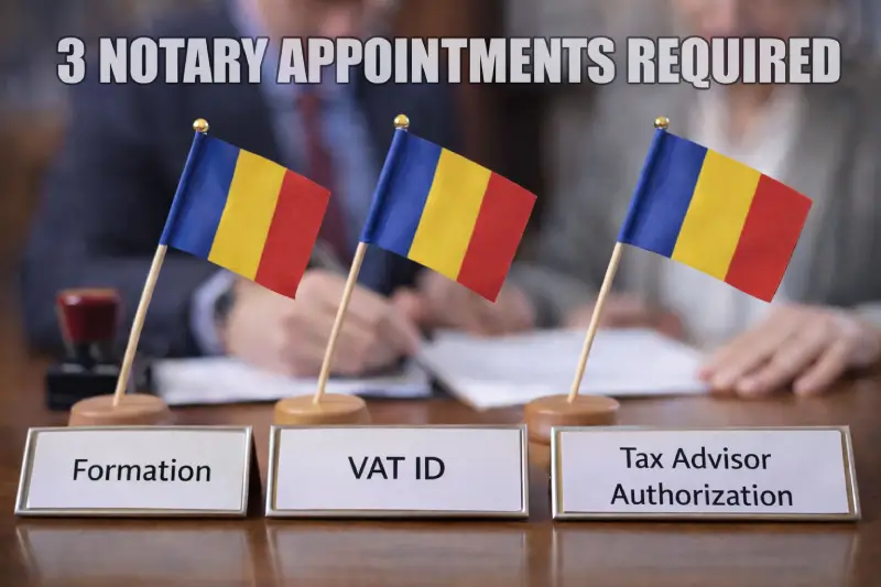 Three notary appointments are required in Romania.